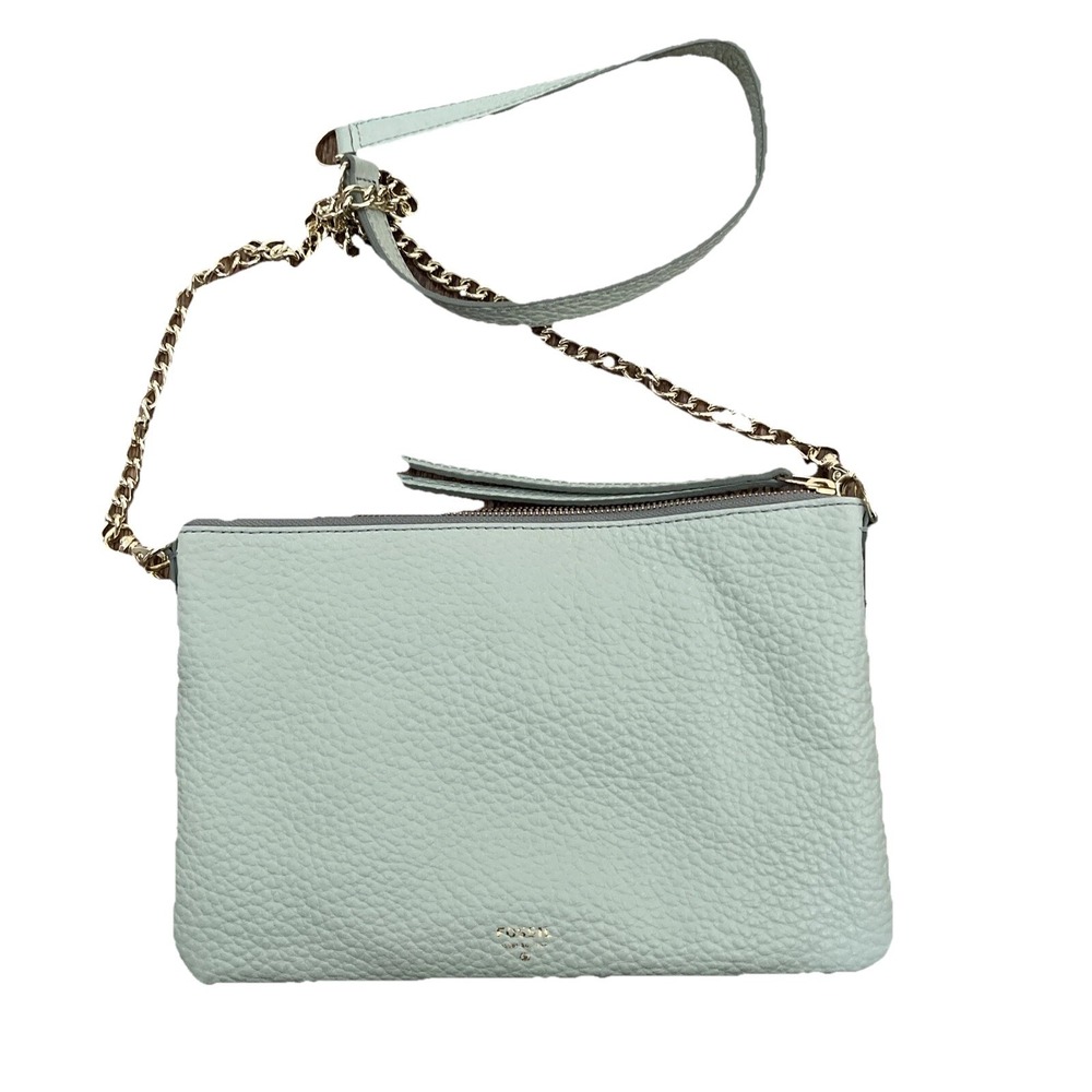 Fossil Sydny Chain Topzip Pastel Green ZB5702314 Leather Shoulder Bag/Clutch EUC